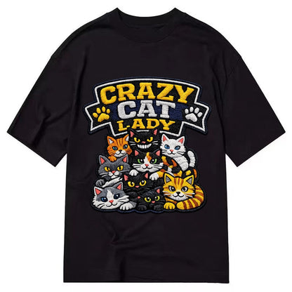 Embroidered Patch Design Crazy Cat Lady Cat Pile In Multicol Classic T-shirt – Black