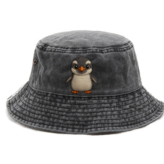 Baby Gentoo Penguin Orange Beak White Cap Bright Eyes Front Facing Energetic Vintage Bucket Hat – Graphite
