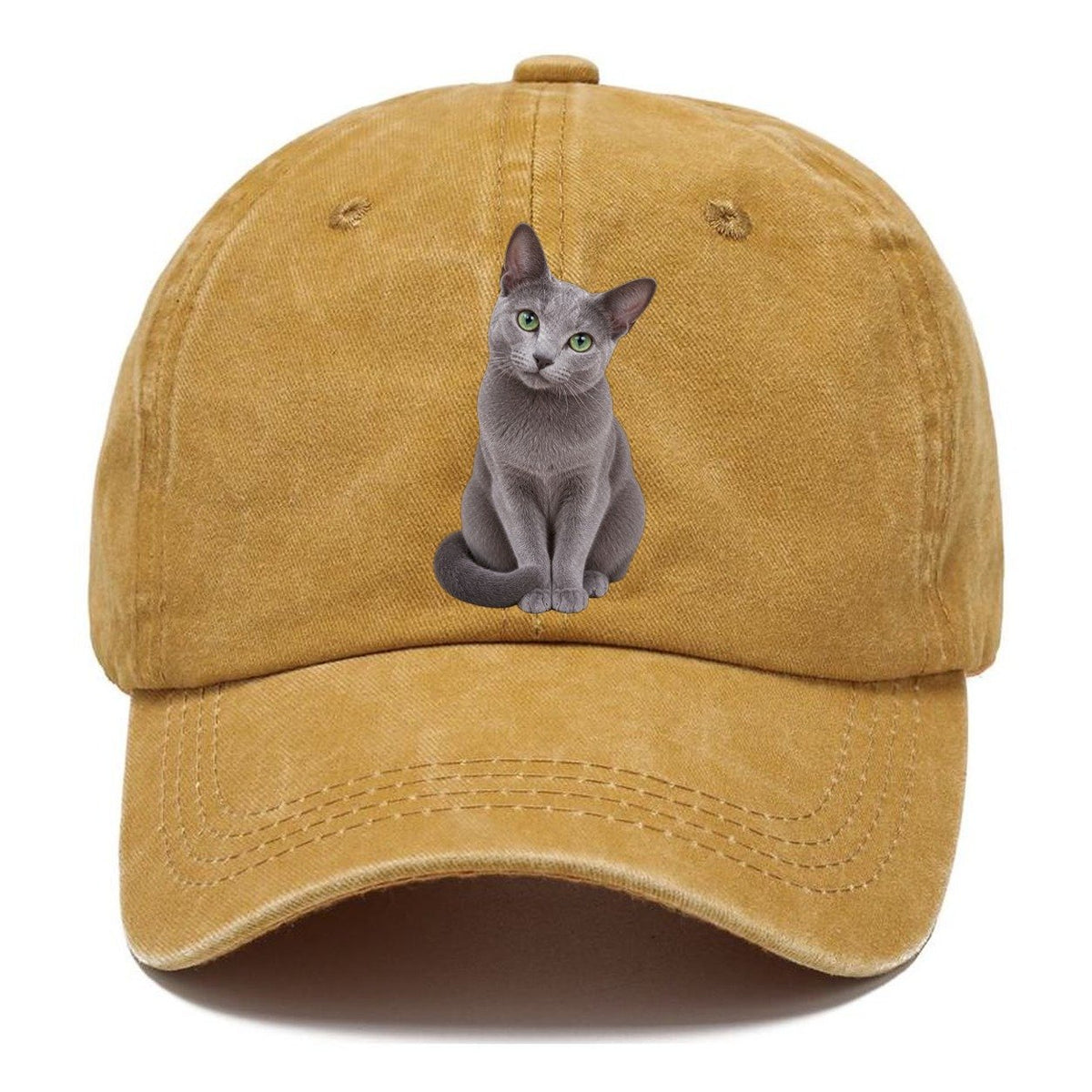 Russian Blue Seated Portrait Realistic Cat Portrait Classic Cap – Golden Harvest