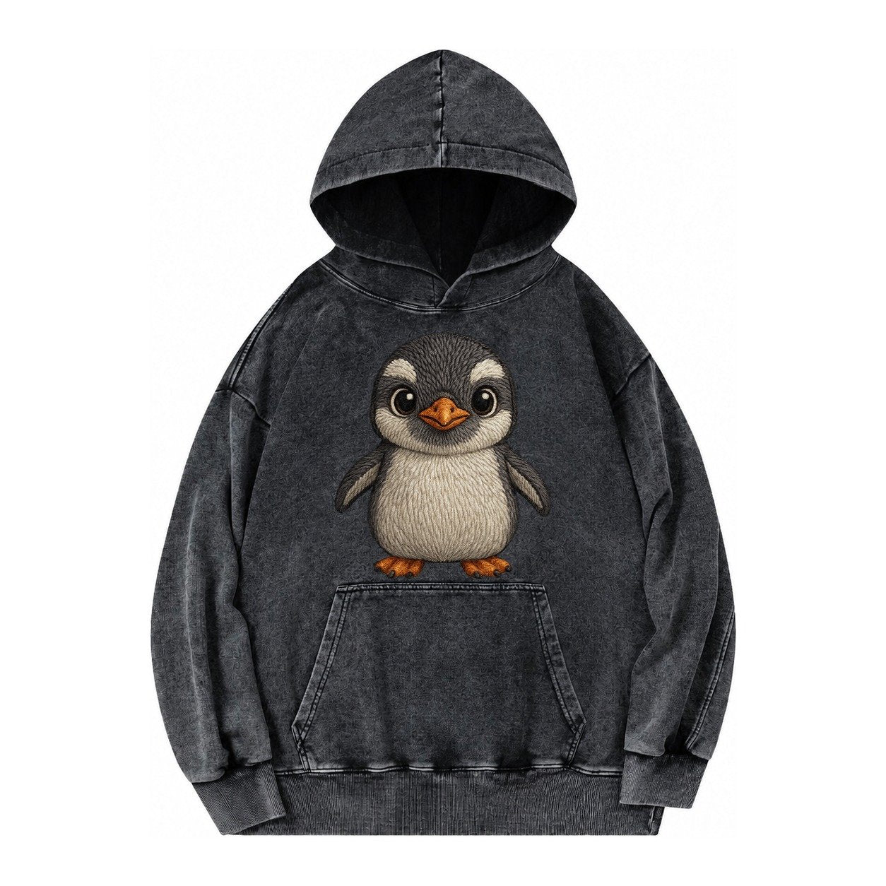 Baby Gentoo Penguin Vintage Washed Hoodie – Black