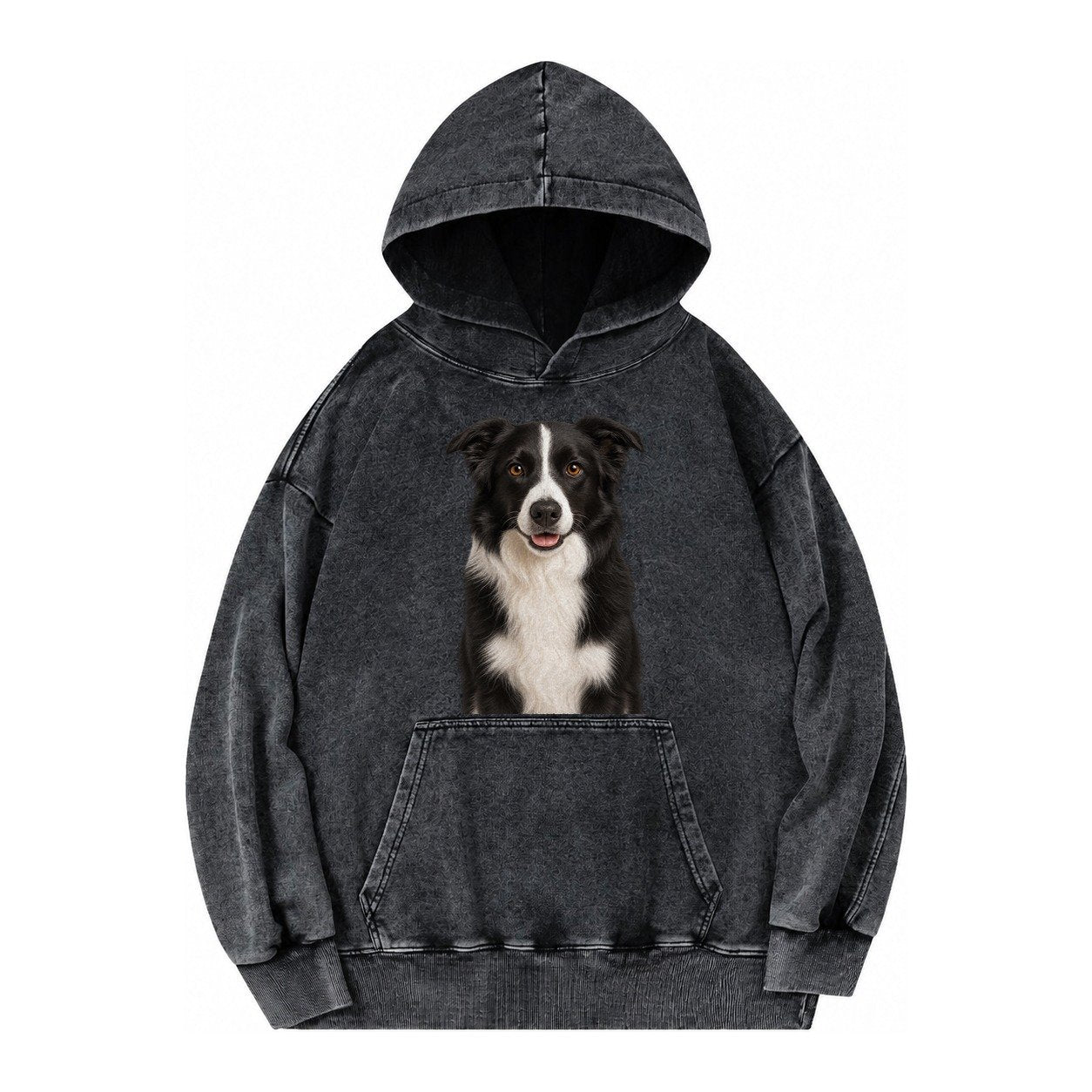 Border Collie Intelligent Companion Vintage Washed Hoodie – Black