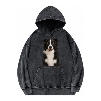 Border Collie Intelligent Companion Vintage Washed Hoodie – Black