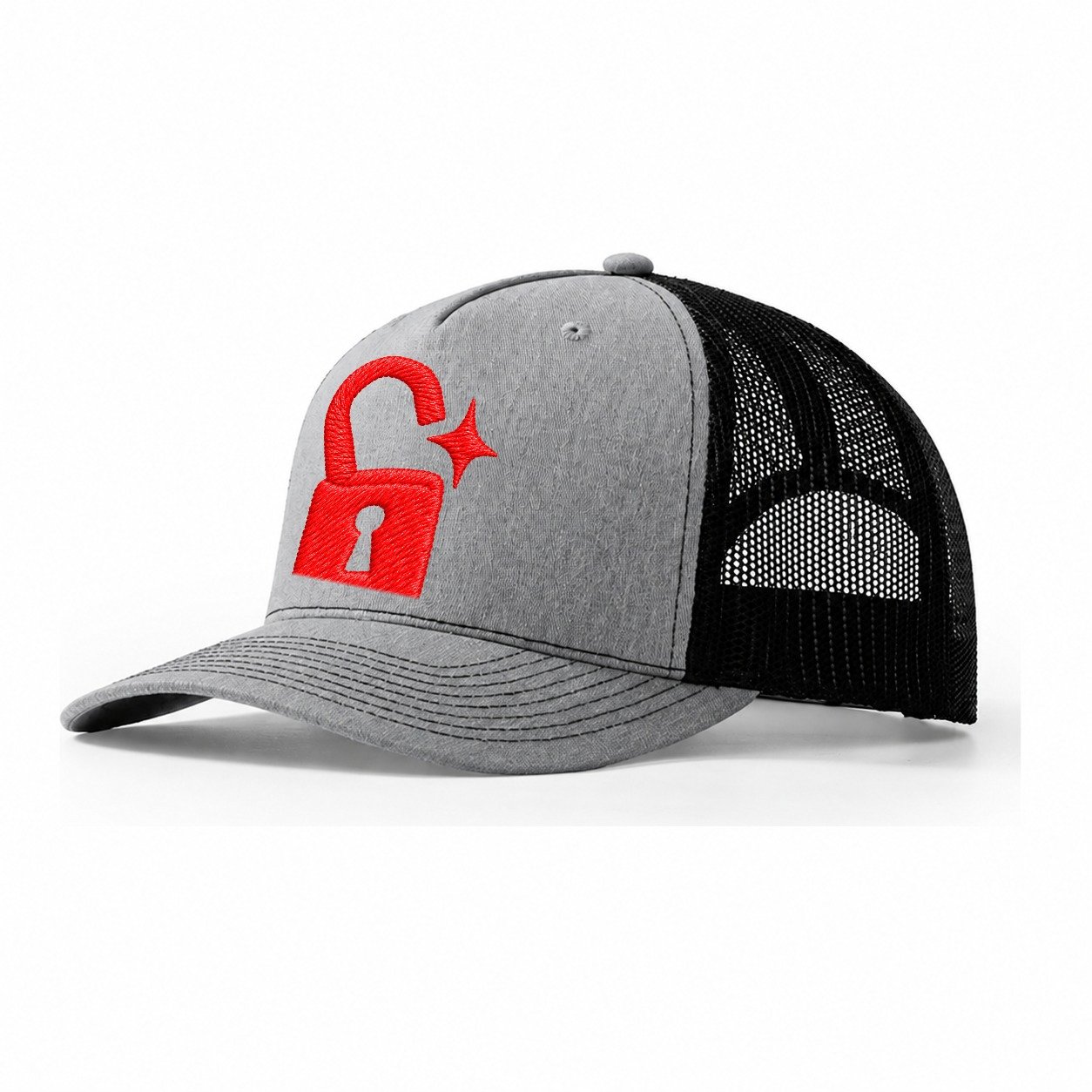 Open Padlock Spark Micro Motion Mark Trucker Hat – Sport Grey-Black