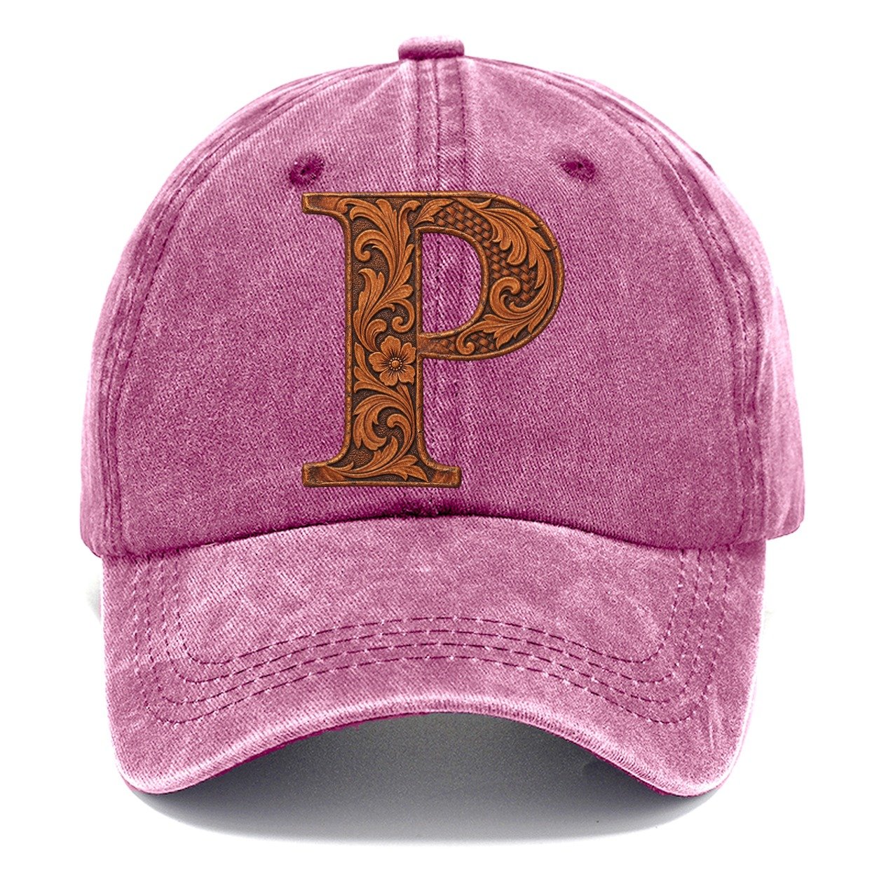 Tooled Leather P Monogram Classic Cap – Dusty Rose