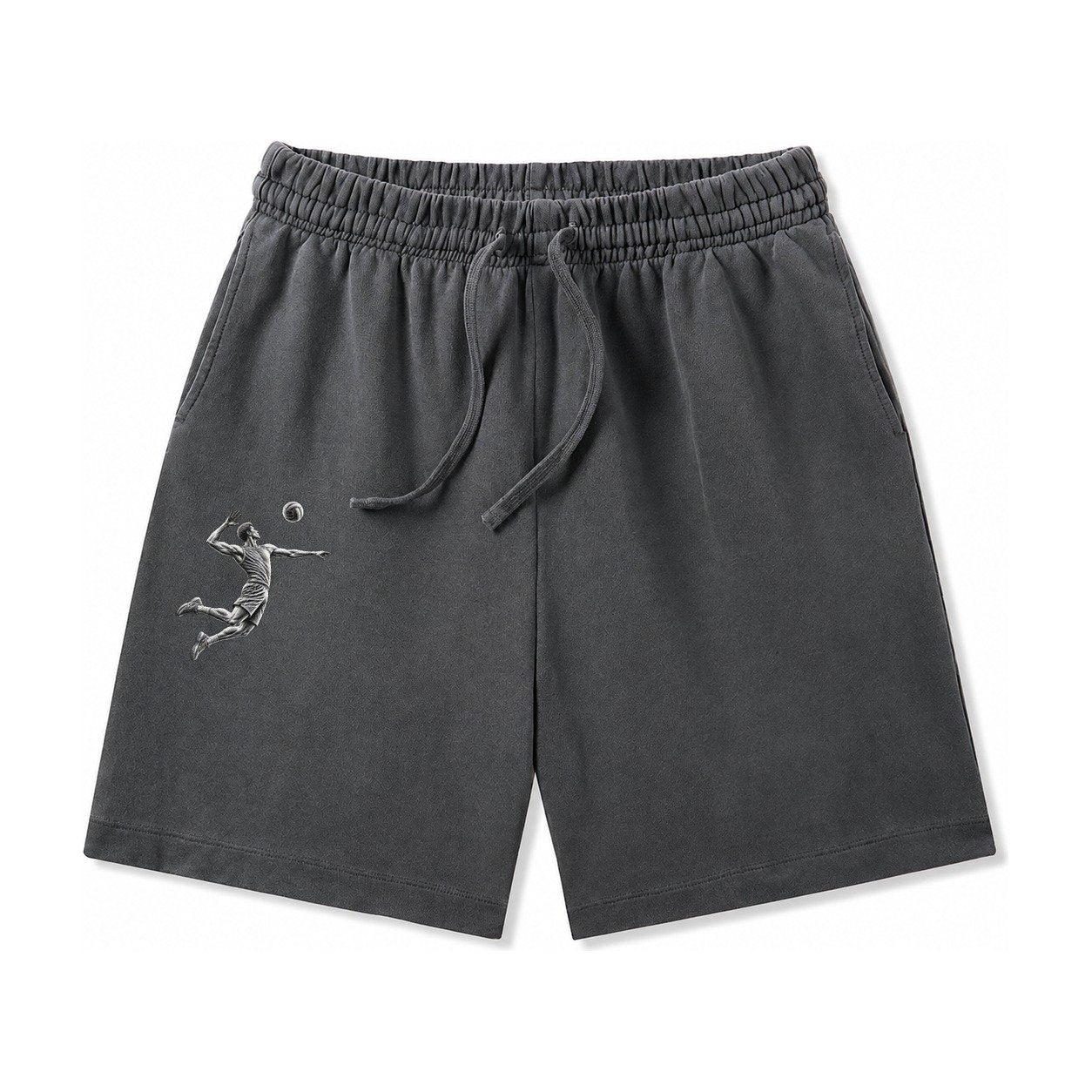 Volleyball Player Spiking Ball Washed Shorts – Dark Gray