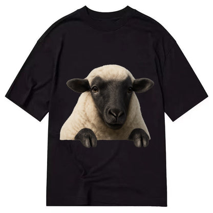 Sheep Fluffy White Wool Black Face Gentle Eyes Small Ears Pe Classic T-shirt – Black