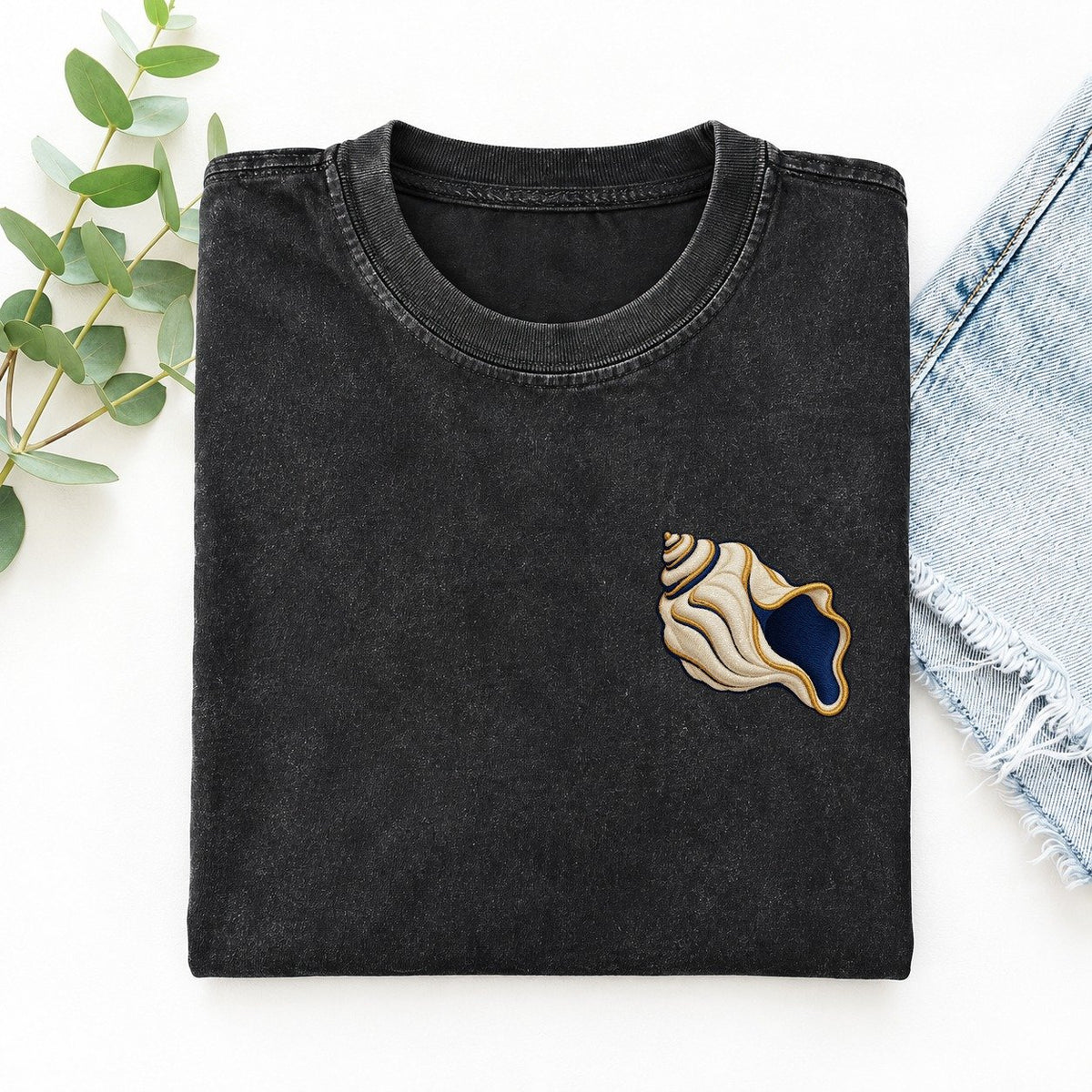 Ritual Conch Curl Left Chest Vintage T-shirt – Black