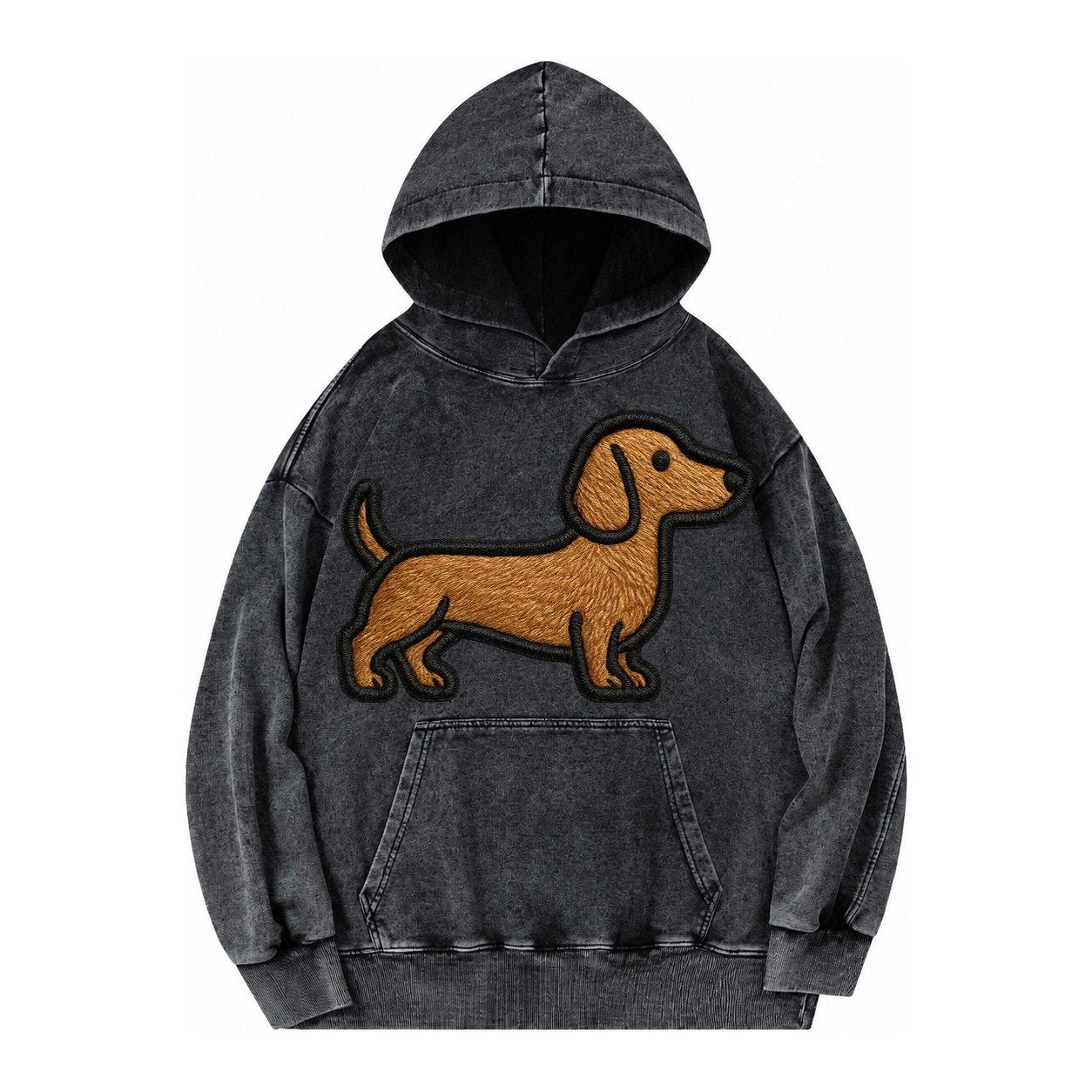 Dachshund Modern Elongated Silhouette Vintage Washed Hoodie – Black