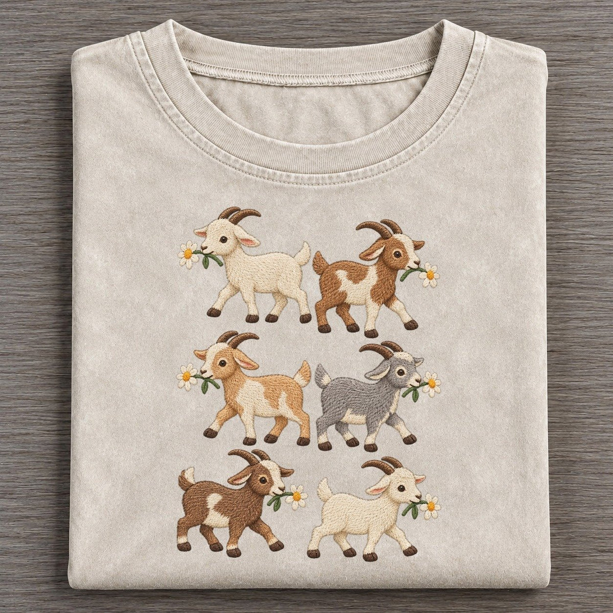 Goats With Daisies Single File Vintage T-shirt – Off White