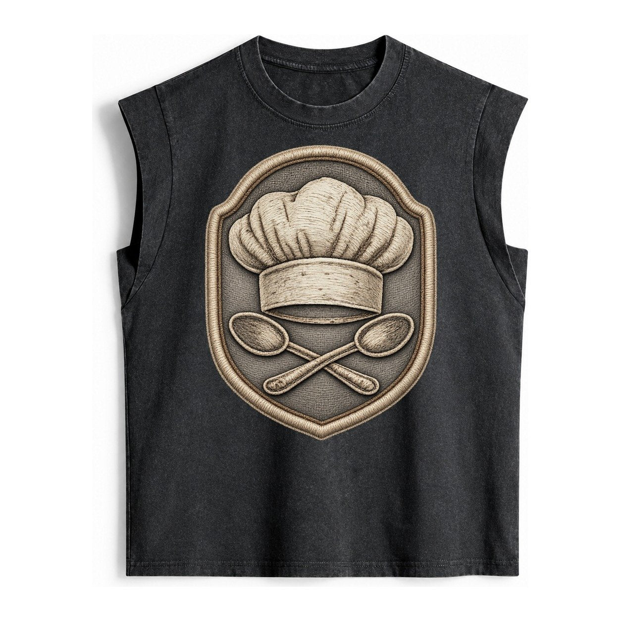 Cooking Chef Hat Toque Blanche With Crossed Spoons In Vintage Washed Tank – Black