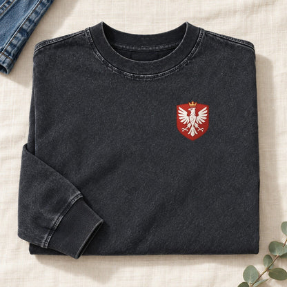 Poland White Eagle Left Chest Washed Long Sleeve T-Shirt – Black
