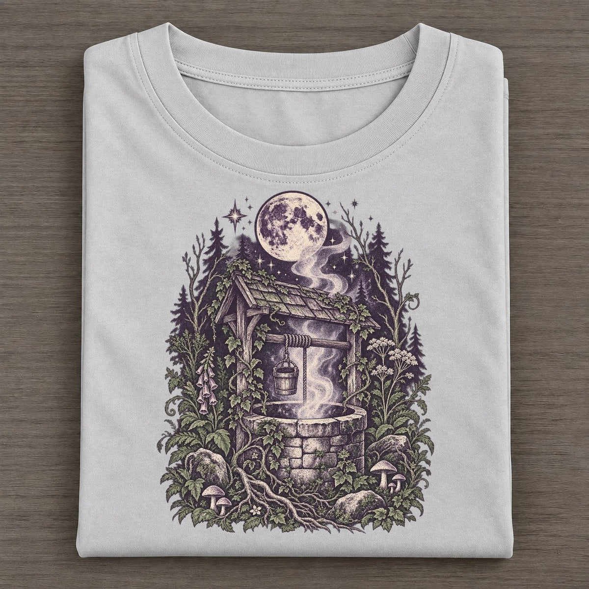 Stone Well In The Forest Midnight Haunt Classic T-shirt – Grey