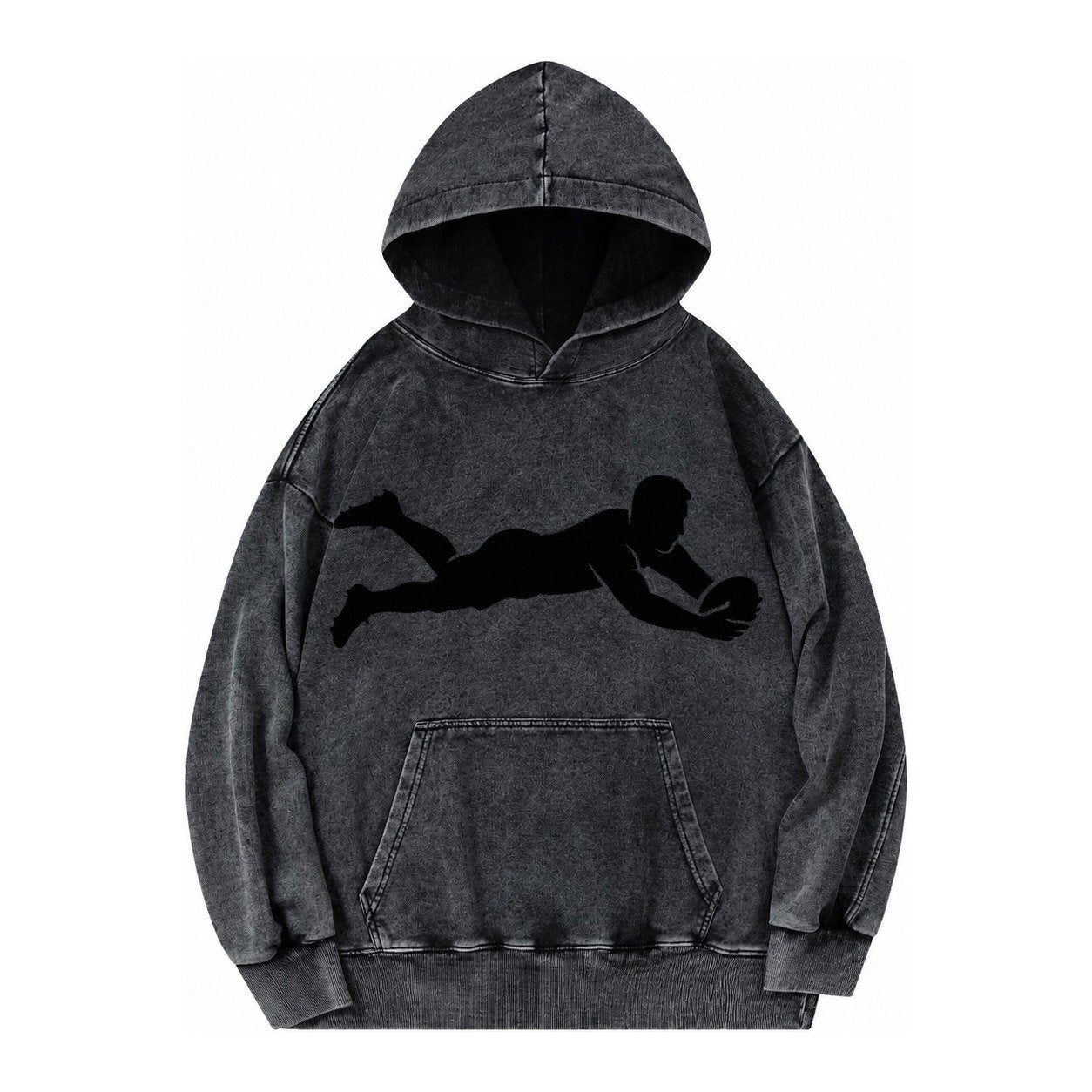 Rugby Player Diving For Try Vintage Washed Hoodie – Black