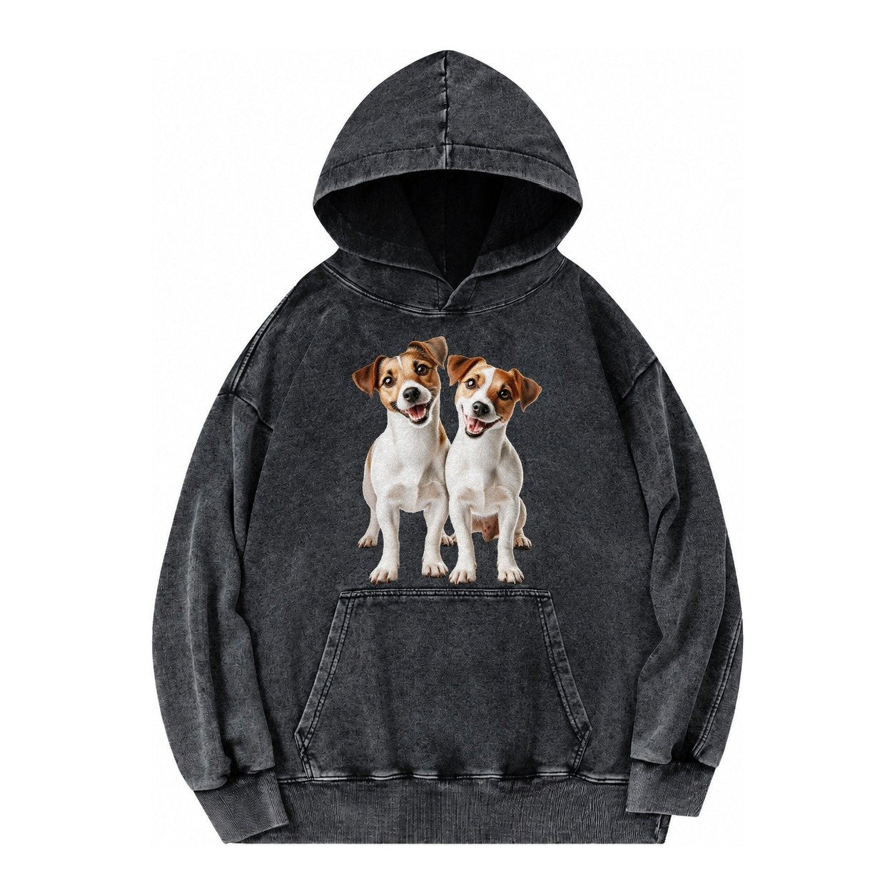 Two Jack Russels Vintage Washed Hoodie – Black