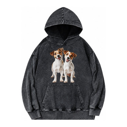 Two Jack Russels Vintage Washed Hoodie – Black