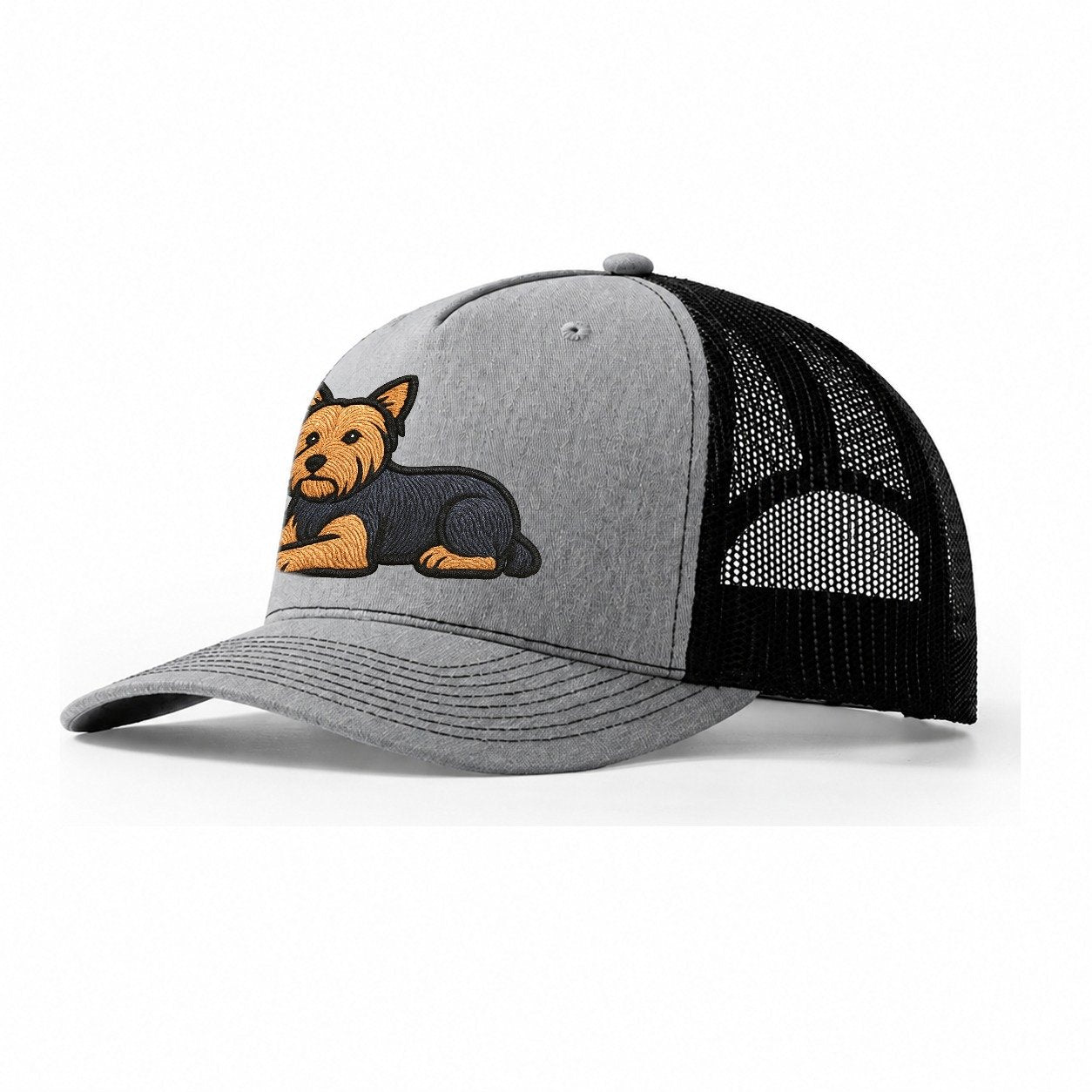 Yorkshire Terrier Blue And Tan Relaxed Lying Down With Head Trucker Hat – Sport Grey-Black