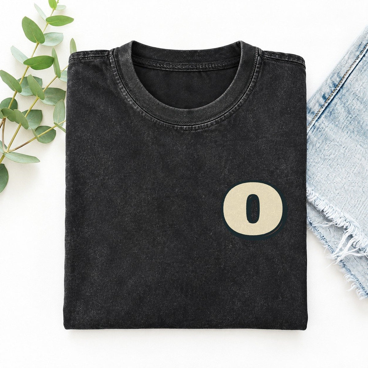 Initial O Left Chest Vintage T-shirt – Black