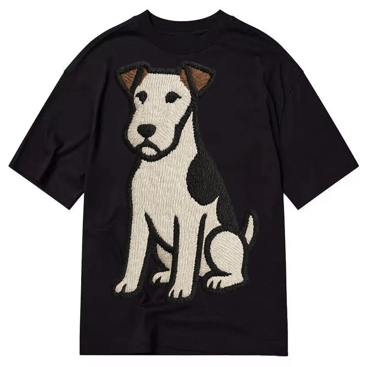 Wire Fox Terrier White With Black Markings Embroidered Desig Classic T-shirt – Black
