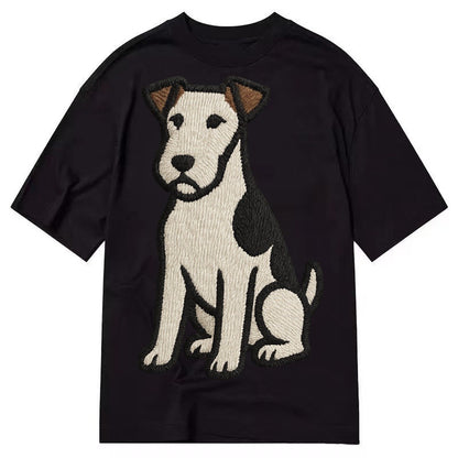 Wire Fox Terrier White With Black Markings Embroidered Desig Classic T-shirt – Black