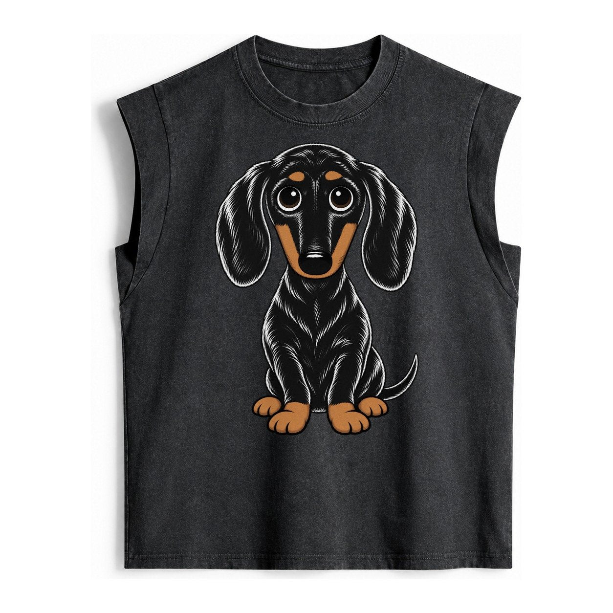 Retro Dachshund Vintage Washed Tank – Black