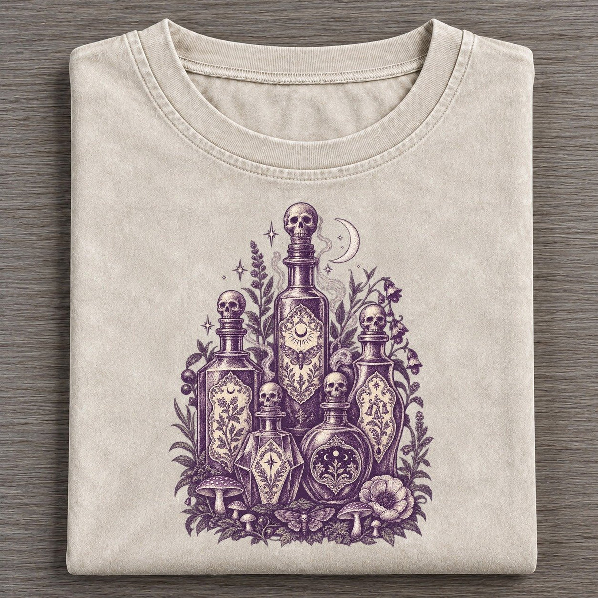 Poison Bottle Row Midnight Haunt Vintage T-shirt – Off White
