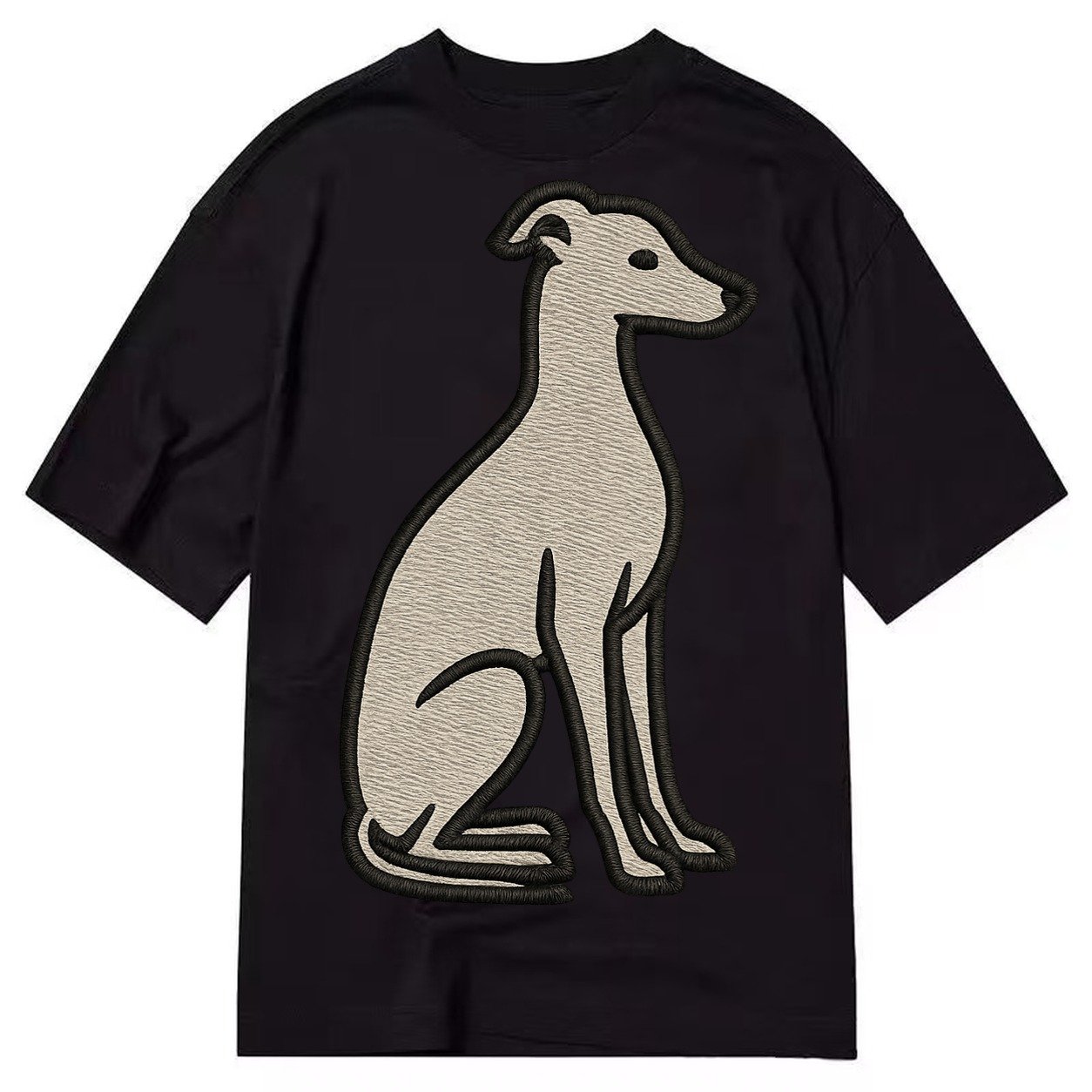 Italian Greyhound Gray Embroidered Sitting Pose Classic T-shirt – Black
