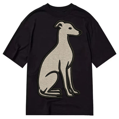Italian Greyhound Gray Embroidered Sitting Pose Classic T-shirt – Black