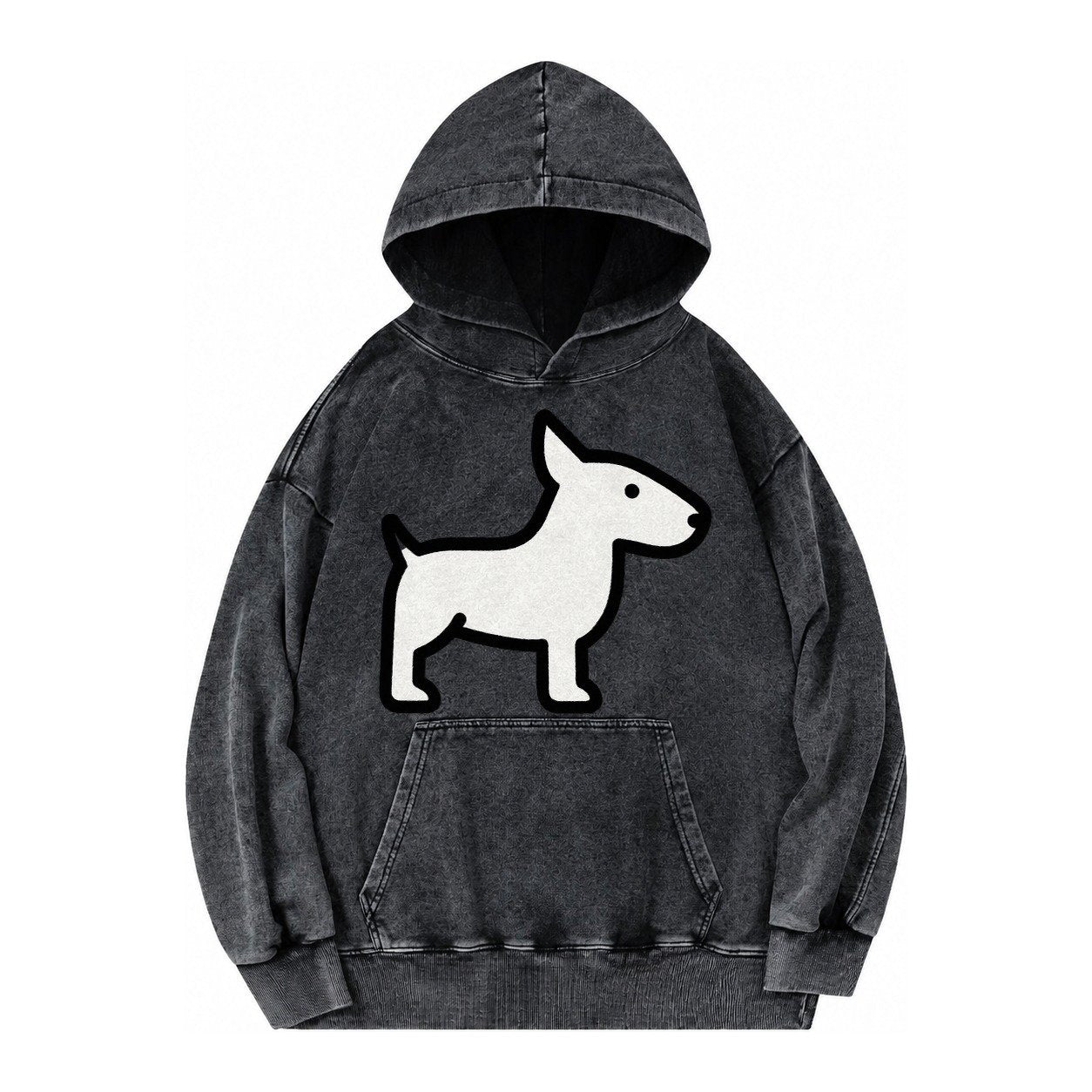 Bull Terrier White Egg Shaped Head Flat Side Profile Vintage Washed Hoodie – Black