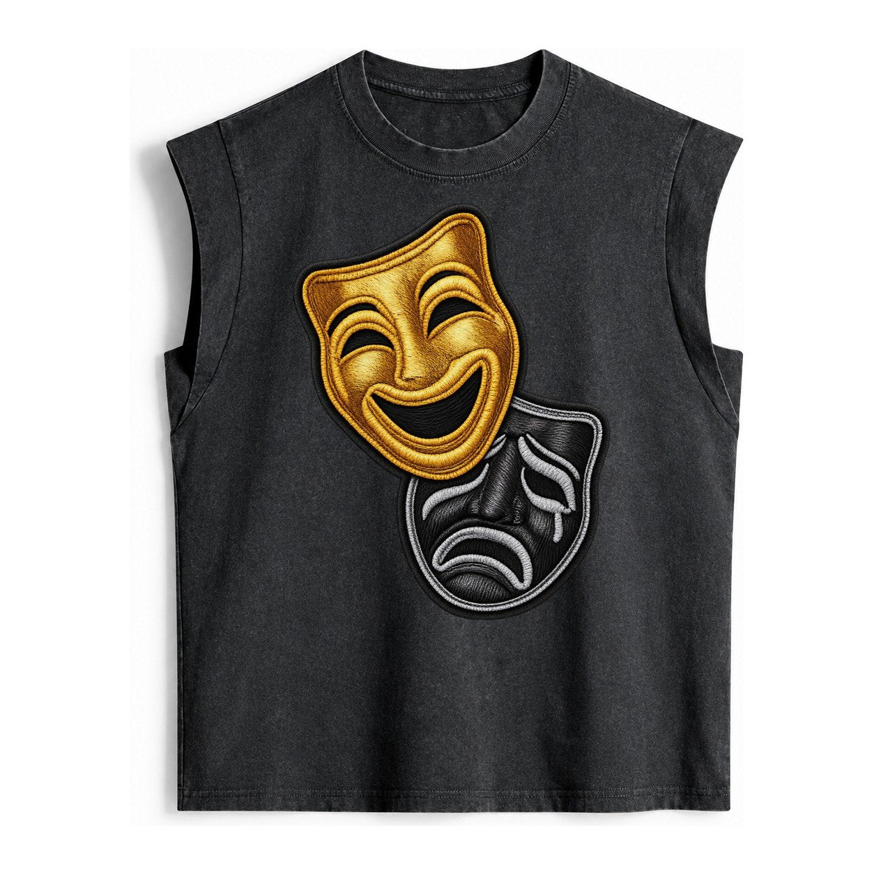 Broadway Masks Comedy Tragedy Masks In Gold And Black Theate Vintage Washed Tank – Black
