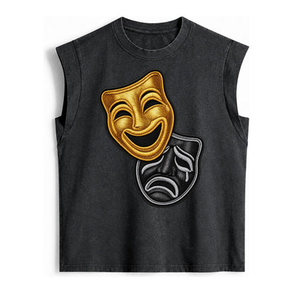Broadway Masks Comedy Tragedy Masks In Gold And Black Theate Vintage Washed Tank – Black
