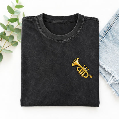 Golden Trumpet Left Chest Vintage T-shirt – Black