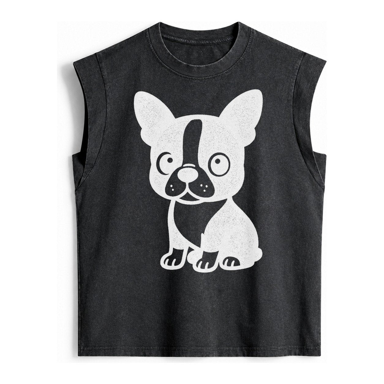 Boston Terrier Black And White Sitting Pose With Tuxedo Mark Vintage Washed Tank – Black