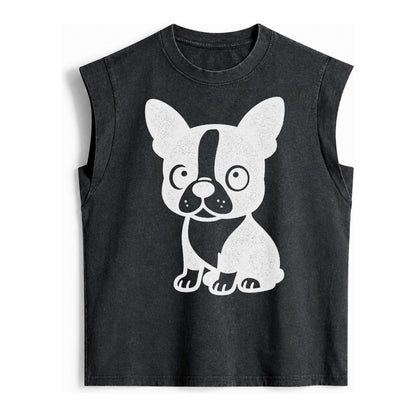 Boston Terrier Black And White Sitting Pose With Tuxedo Mark Vintage Washed Tank – Black