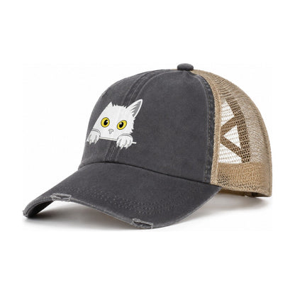 Black Cat Women's Ponytail Trucker Hat – Charcoal Khaki