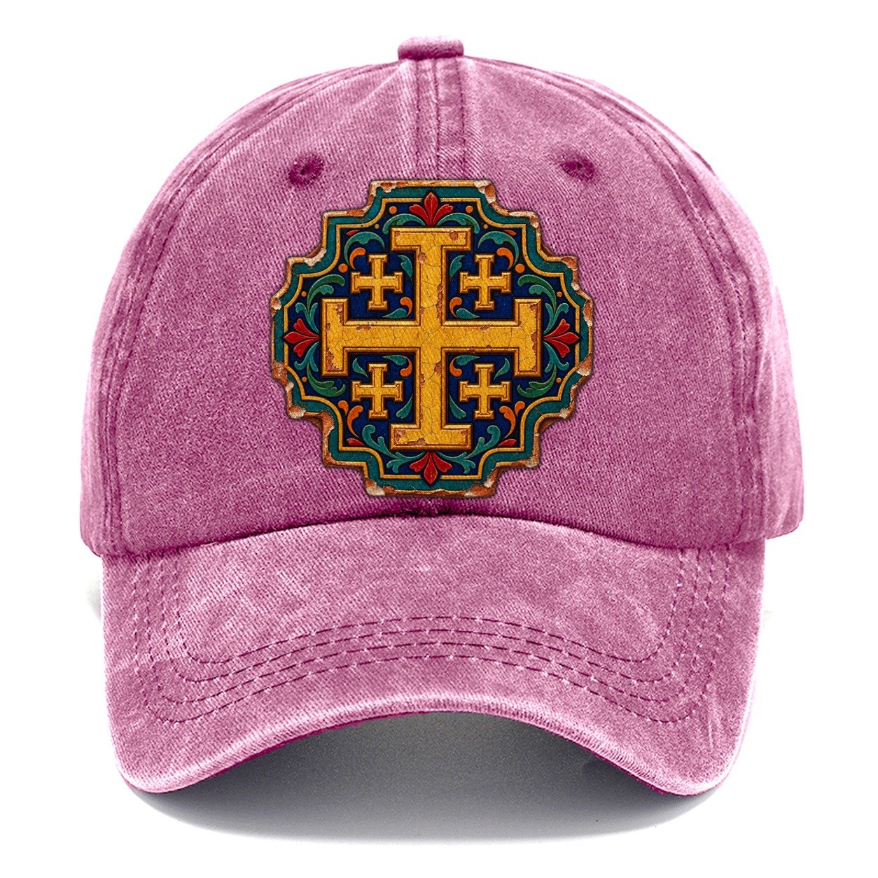Armenian Hand Painted Ceramic Tile Jerusalem Cross Classic Cap – Dusty Rose