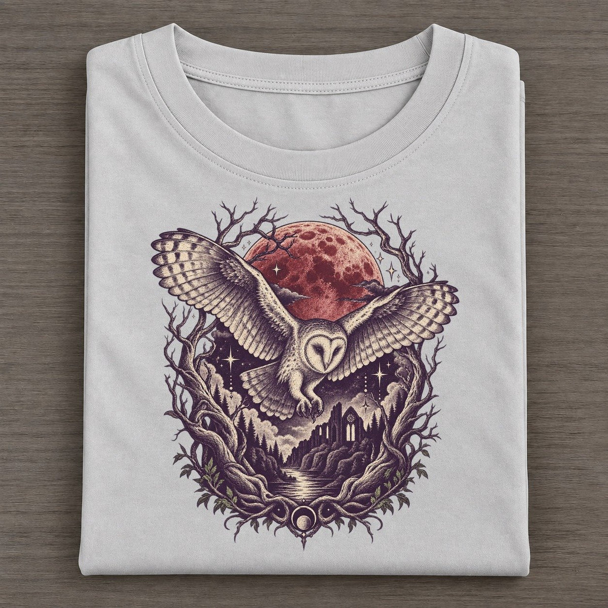 Barn Owl Blood Moon Midnight Haunt Classic T-shirt – Grey