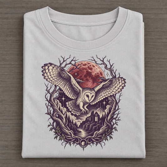 Barn Owl Blood Moon Midnight Haunt Classic T-shirt – Grey