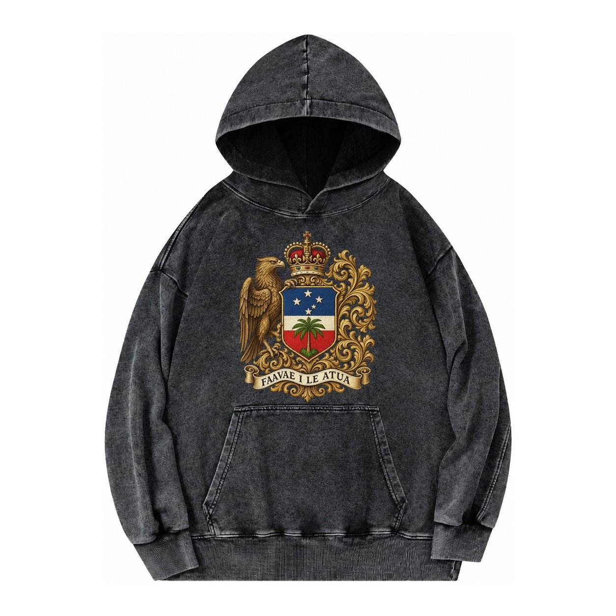 South Africa Springbok Emblem Springbok With Protea Green Go Vintage Washed Hoodie – Black