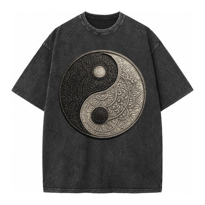 Mandala Yin Yang Vintage T-shirt – Black