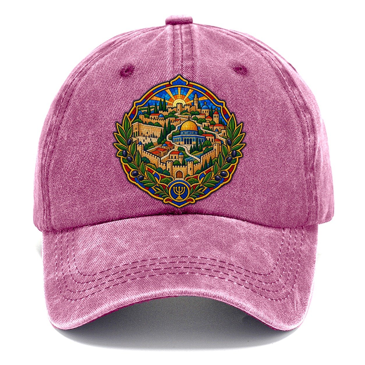 Madaba Style Mosaic Map Jerusalem Classic Cap – Dusty Rose