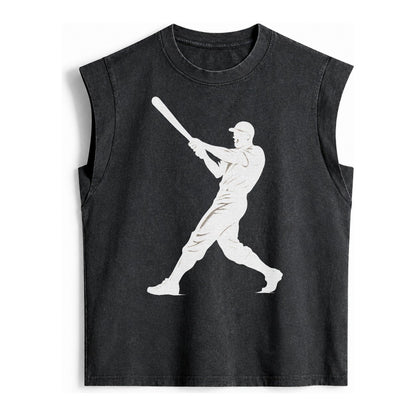 Baseball Batter In Full Swing Vintage Washed Tank – Black