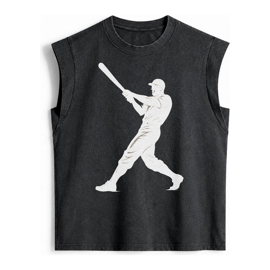 Baseball Batter In Full Swing Vintage Washed Tank – Black