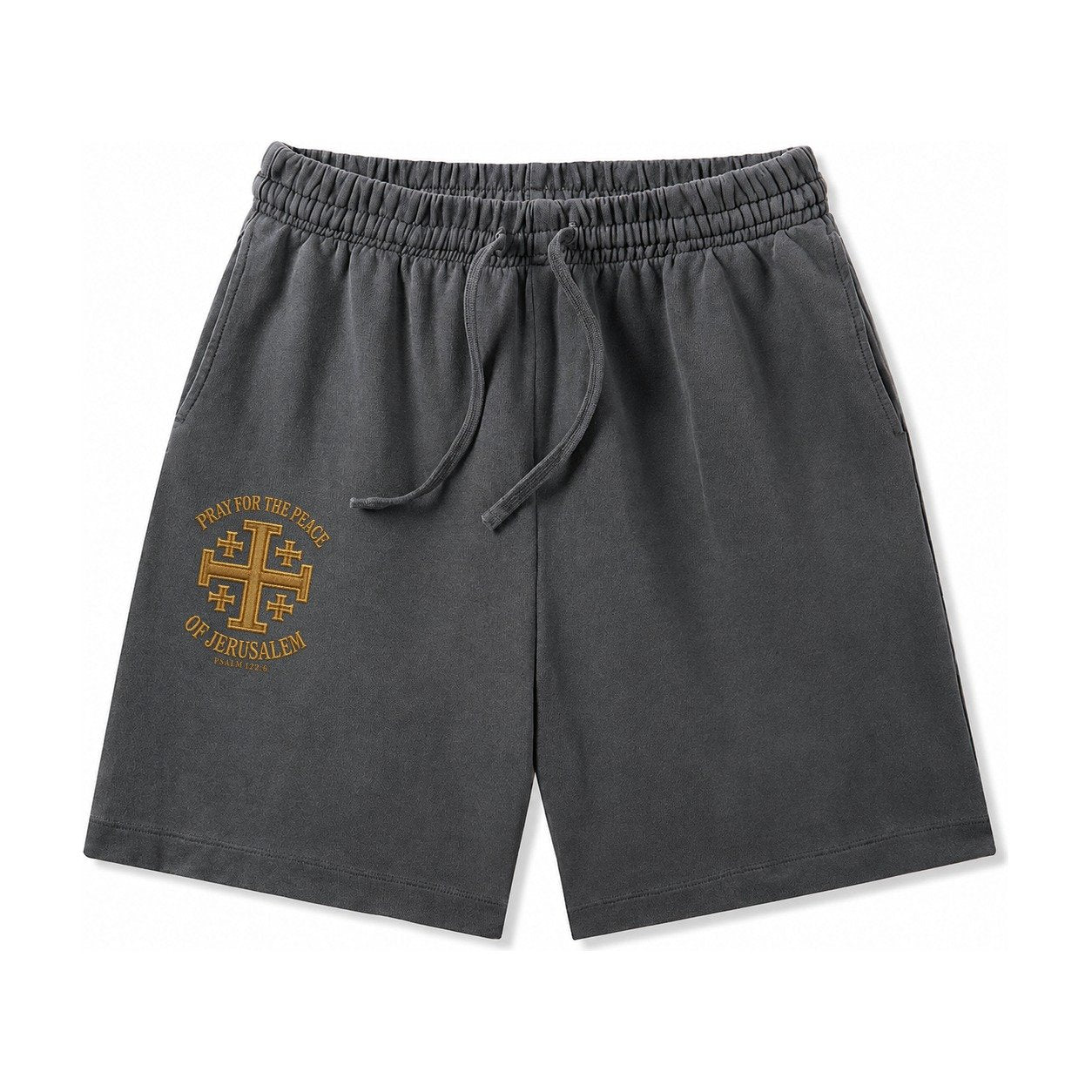 Jerusalem Cross Washed Shorts – Dark Gray