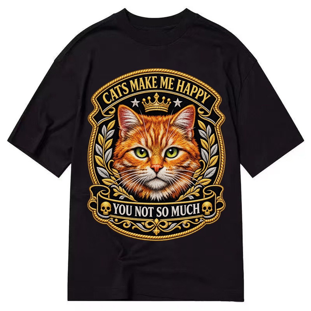 Cats Make Me Happy You Not So Much Cat Face In Orange Cat Pr Classic T-shirt – Black