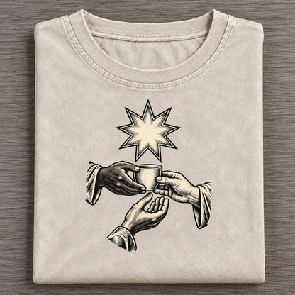 Bahai Nine Point Star And Shared Table World Faiths Ink Figures Vintage T-shirt – Off White