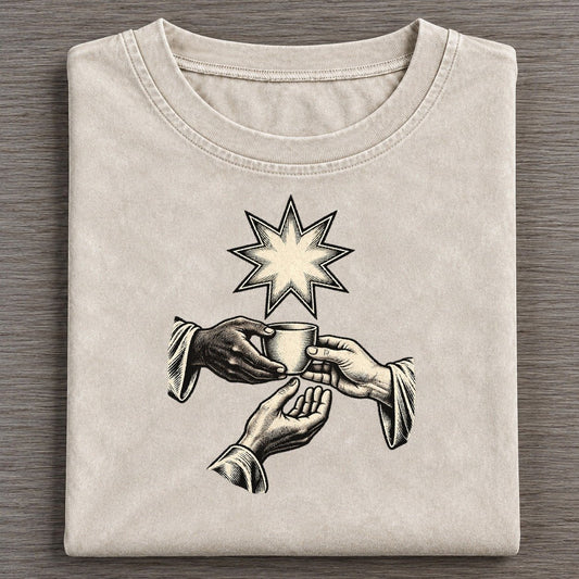 Bahai Nine Point Star And Shared Table World Faiths Ink Figures Vintage T-shirt – Off White