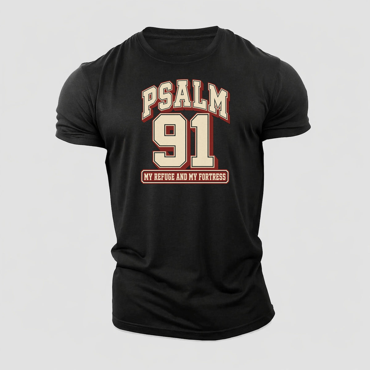 Psalm 91 Varsity Chapel Varsity Cotton T-Shirt – Black