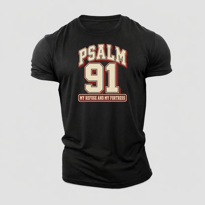 Psalm 91 Varsity Chapel Varsity Cotton T-Shirt – Black