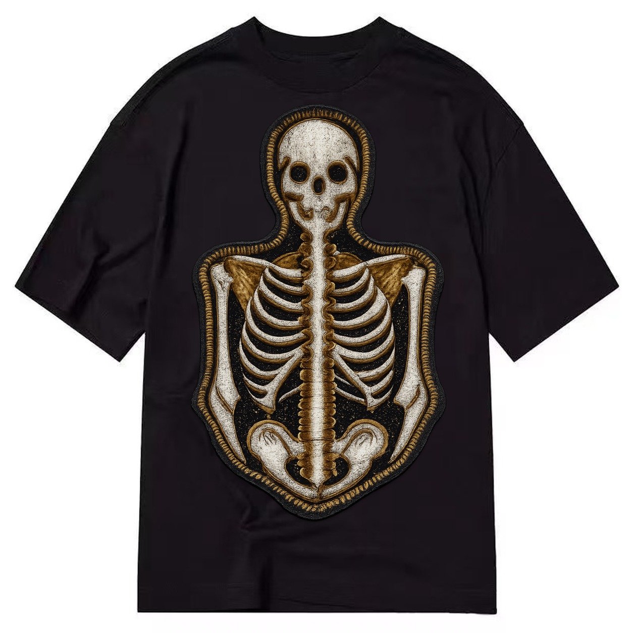 Embroidered Patch Design Skeleton Bones Skeletal System In W Classic T-shirt – Black