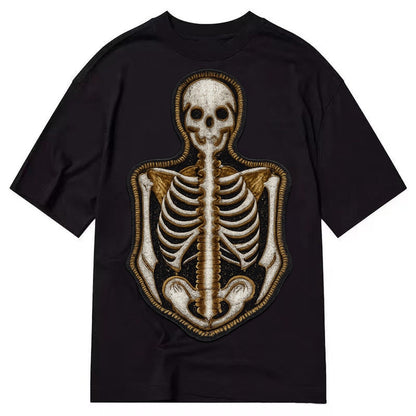 Embroidered Patch Design Skeleton Bones Skeletal System In W Classic T-shirt – Black